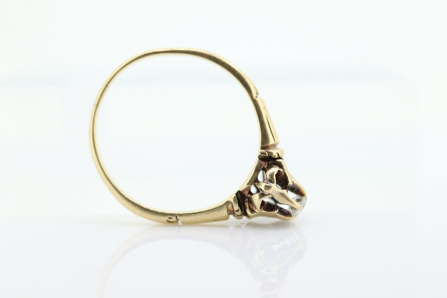 Antique Belcher Set Diamond 14k engraved ring. 0.15ct Victorian Prong Diamond Ring Women Buttercup diamond sz 7.5 st(81)