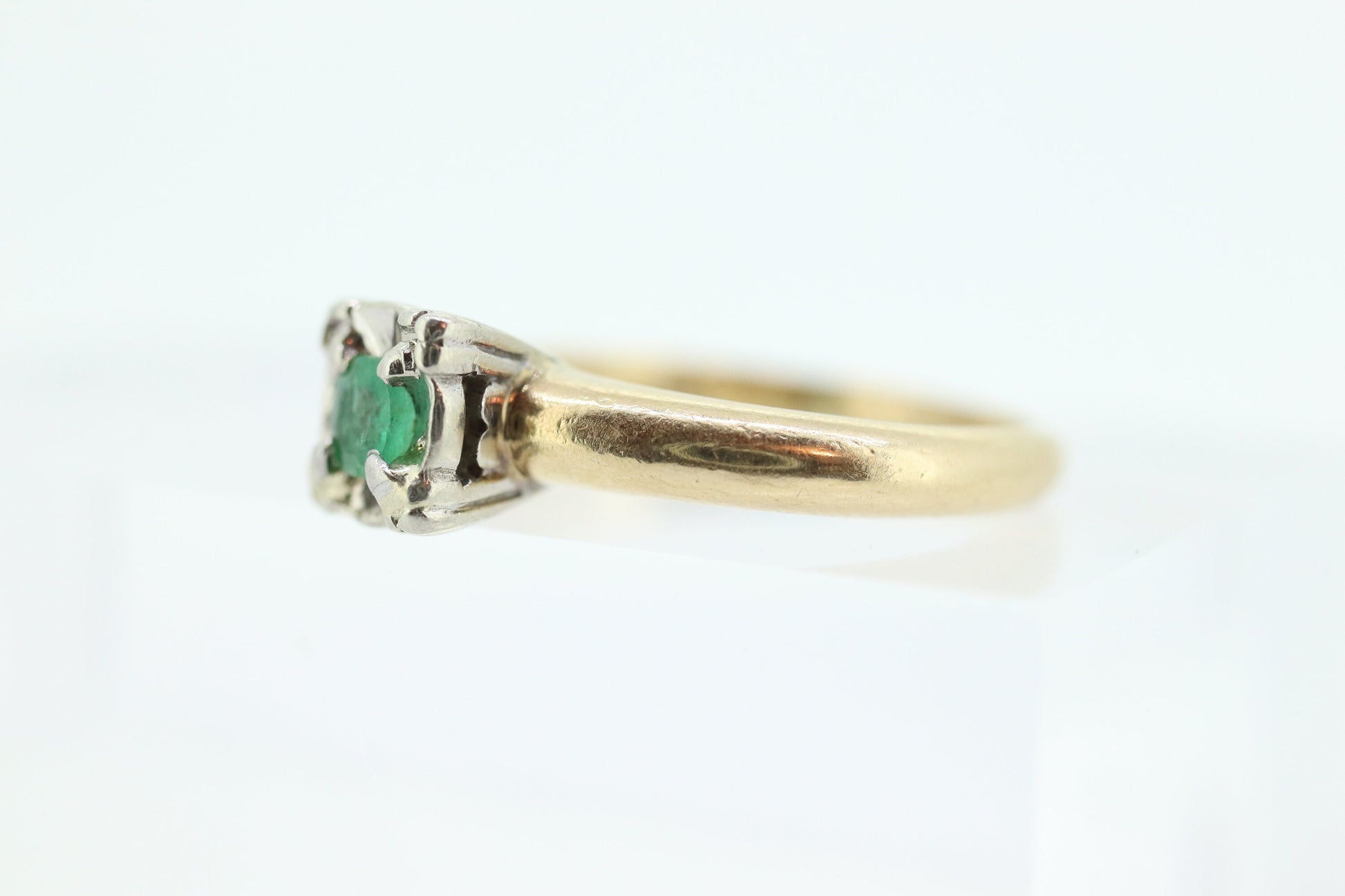 Vintage Art Deco Emerald Solitaire filigree Ring. 14k Gold emerald square cathedral Ring st(54)