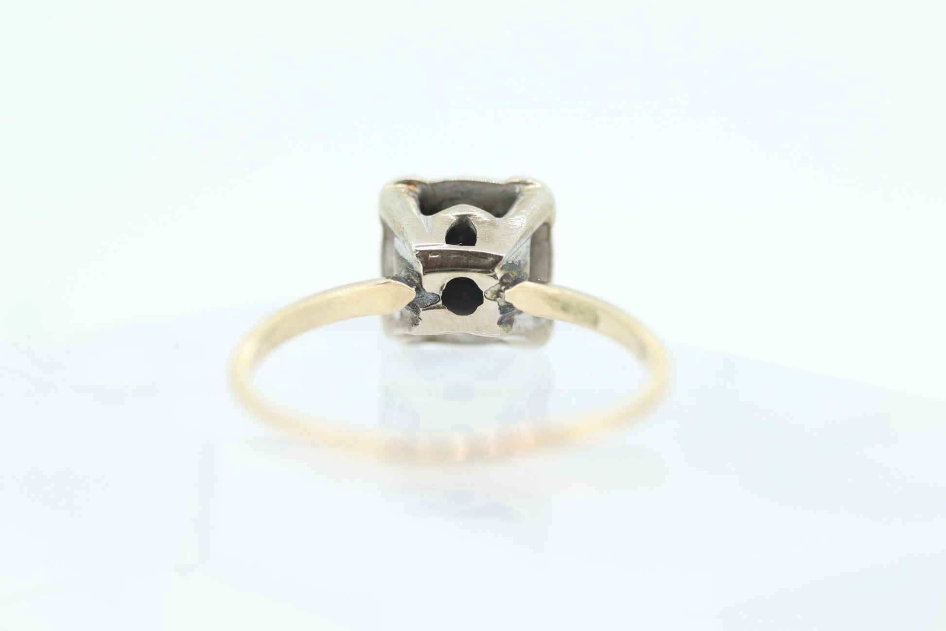 Diamond Daisy Cluster Elevated on Ring. 10k Art Deco Diamond Pave square cathedral. st(92)