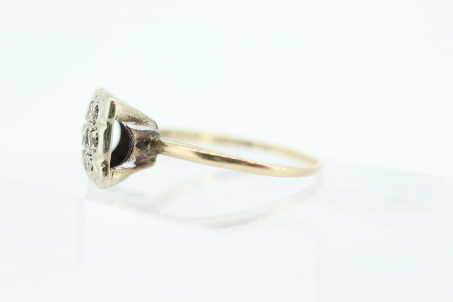 Diamond Daisy Cluster Elevated on Ring. 10k Art Deco Diamond Pave square cathedral. st(92)