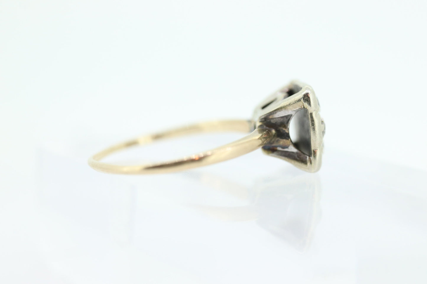 Diamond Daisy Cluster Elevated on Ring. 10k Art Deco Diamond Pave square cathedral. st(92)