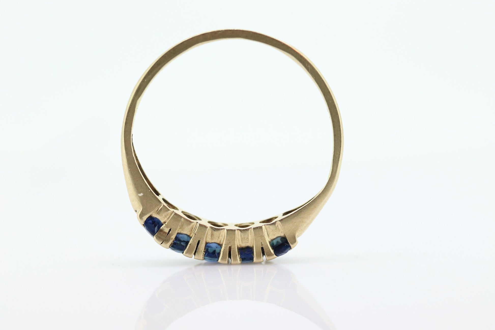 14k Gold BLUE Sapphire Eternity Band. Prong Set round Sapphire Half Eternity band. st(70)