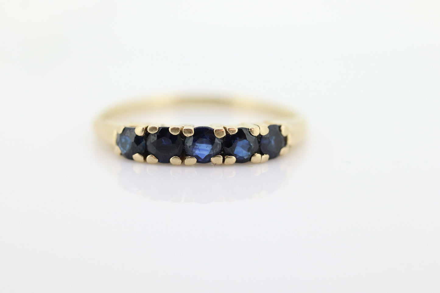 14k Gold BLUE Sapphire Eternity Band. Prong Set round Sapphire Half Eternity band. st(70)