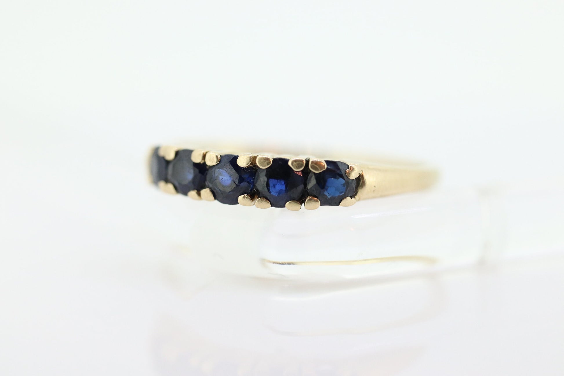 14k Gold BLUE Sapphire Eternity Band. Prong Set round Sapphire Half Eternity band. st(70)