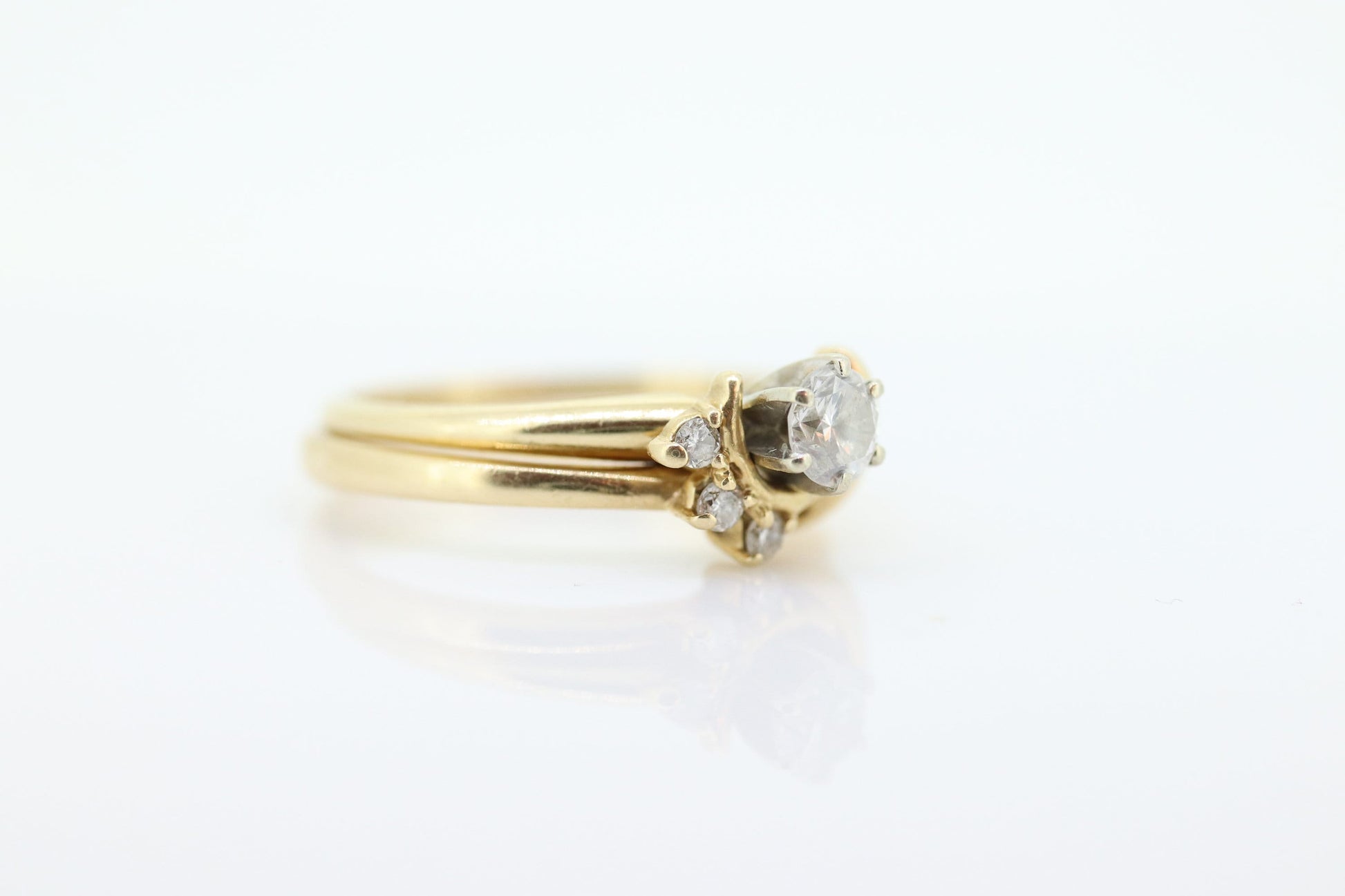 Round Diamond Solitaire Ring with Jacket. 14k Engagement Ring Set Wedding Set Kit. Solitaire Enhancer st(92)