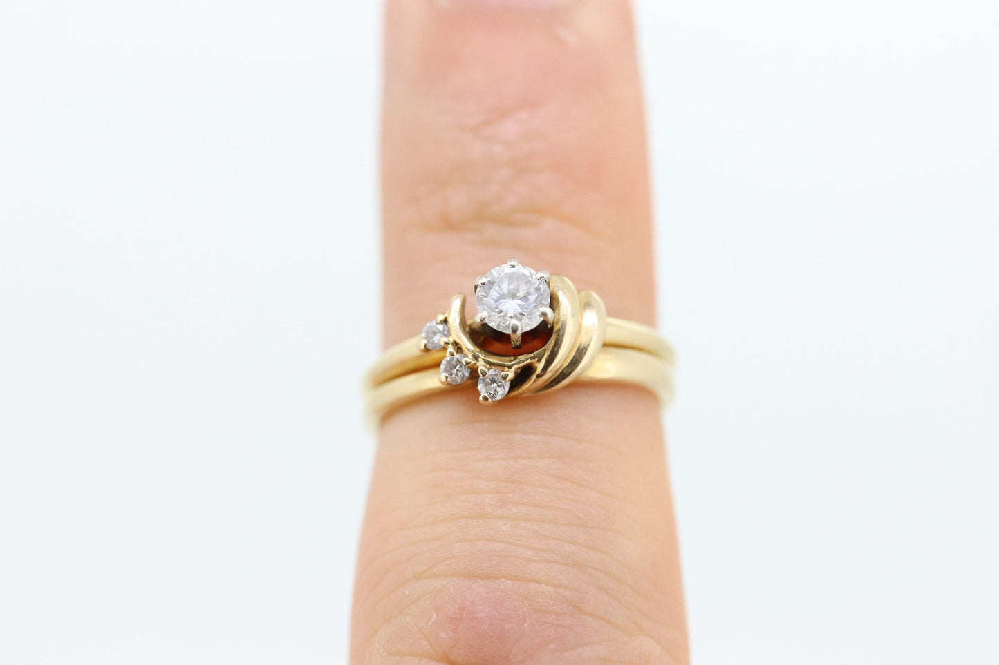 Round Diamond Solitaire Ring with Jacket. 14k Engagement Ring Set Wedding Set Kit. Solitaire Enhancer st(92)