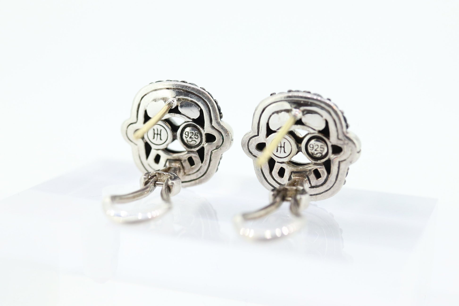 John Hardy Sterling and 18k Gold Diamond Earrings. John Hardy Black diamond Pave earrings. st(69)