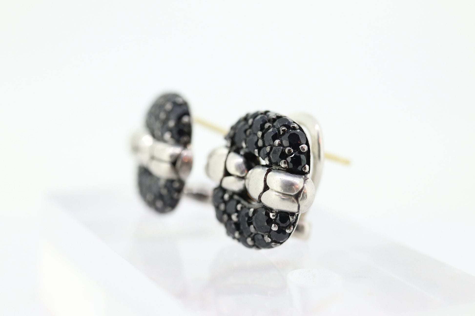 John Hardy Sterling and 18k Gold Diamond Earrings. John Hardy Black diamond Pave earrings. st(69)