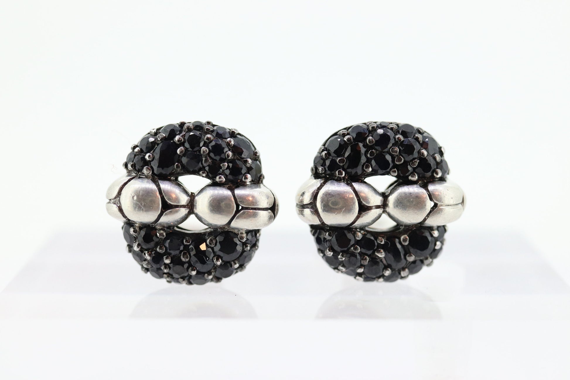 John Hardy Sterling and 18k Gold Diamond Earrings. John Hardy Black diamond Pave earrings. st(69)