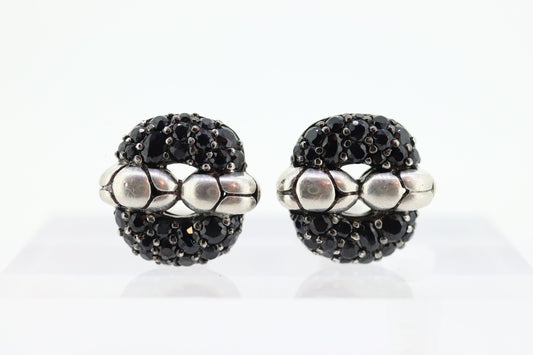 John Hardy Sterling and 18k Gold Diamond Earrings. John Hardy Black diamond Pave earrings. st(69)