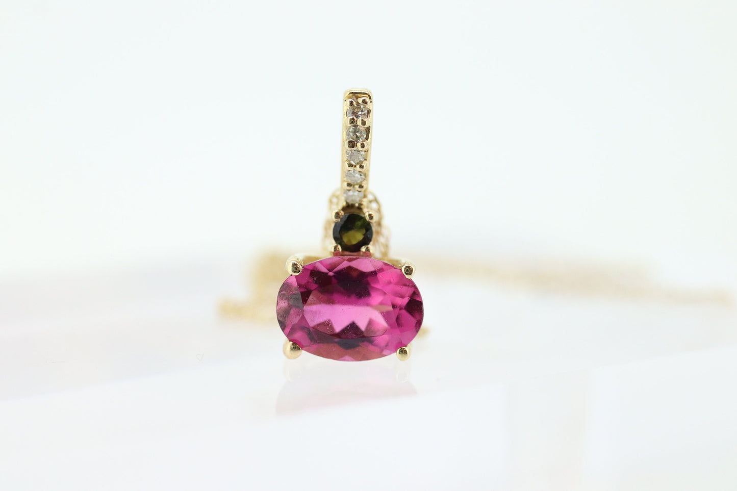 14k Tourmaline Solitaire Pendant. 14k Pink and Green Tourmaline Pendant. Pink Tourmaline necklace st(178)