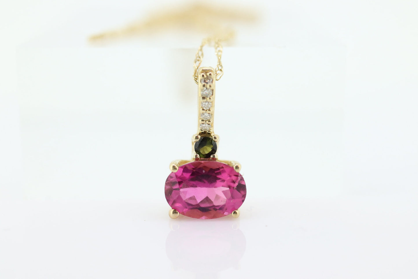 14k Tourmaline Solitaire Pendant. 14k Pink and Green Tourmaline Pendant. Pink Tourmaline necklace st(178)