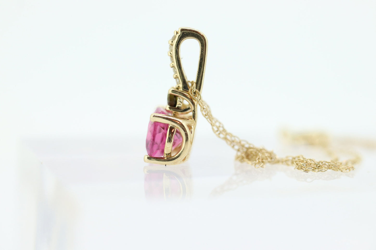 14k Tourmaline Solitaire Pendant. 14k Pink and Green Tourmaline Pendant. Pink Tourmaline necklace st(178)