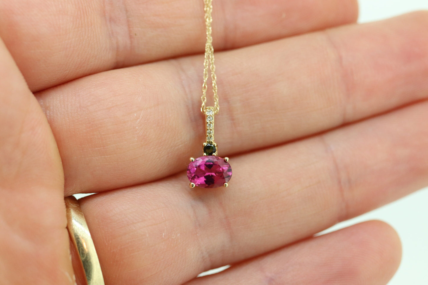 14k Tourmaline Solitaire Pendant. 14k Pink and Green Tourmaline Pendant. Pink Tourmaline necklace st(178)