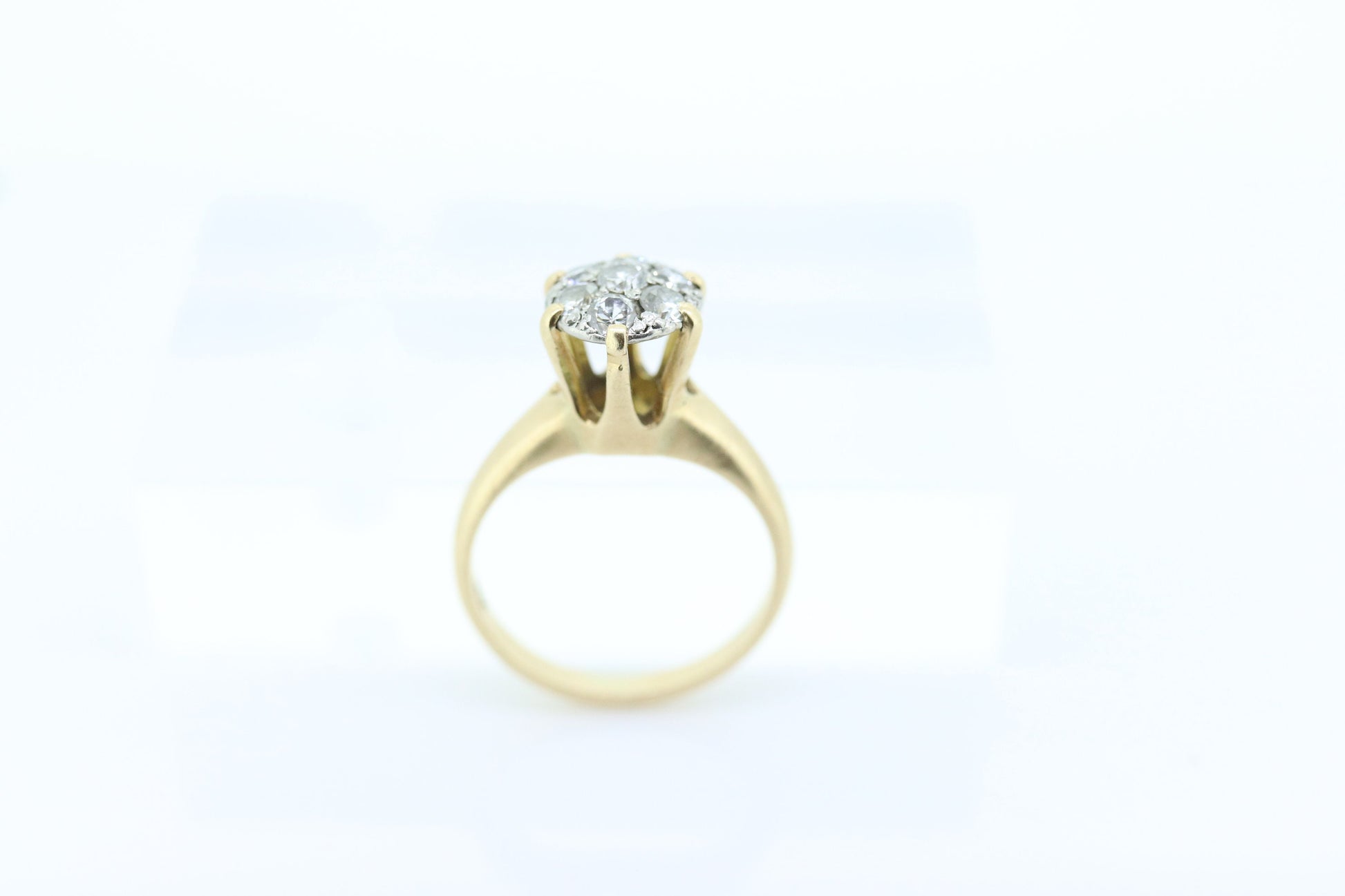 Vintage Diamond Daisy Cluster Elevated on Ring. 14k Yellow gold Vintage Diamond Daisy Cluster Illusion set ring. st(161)