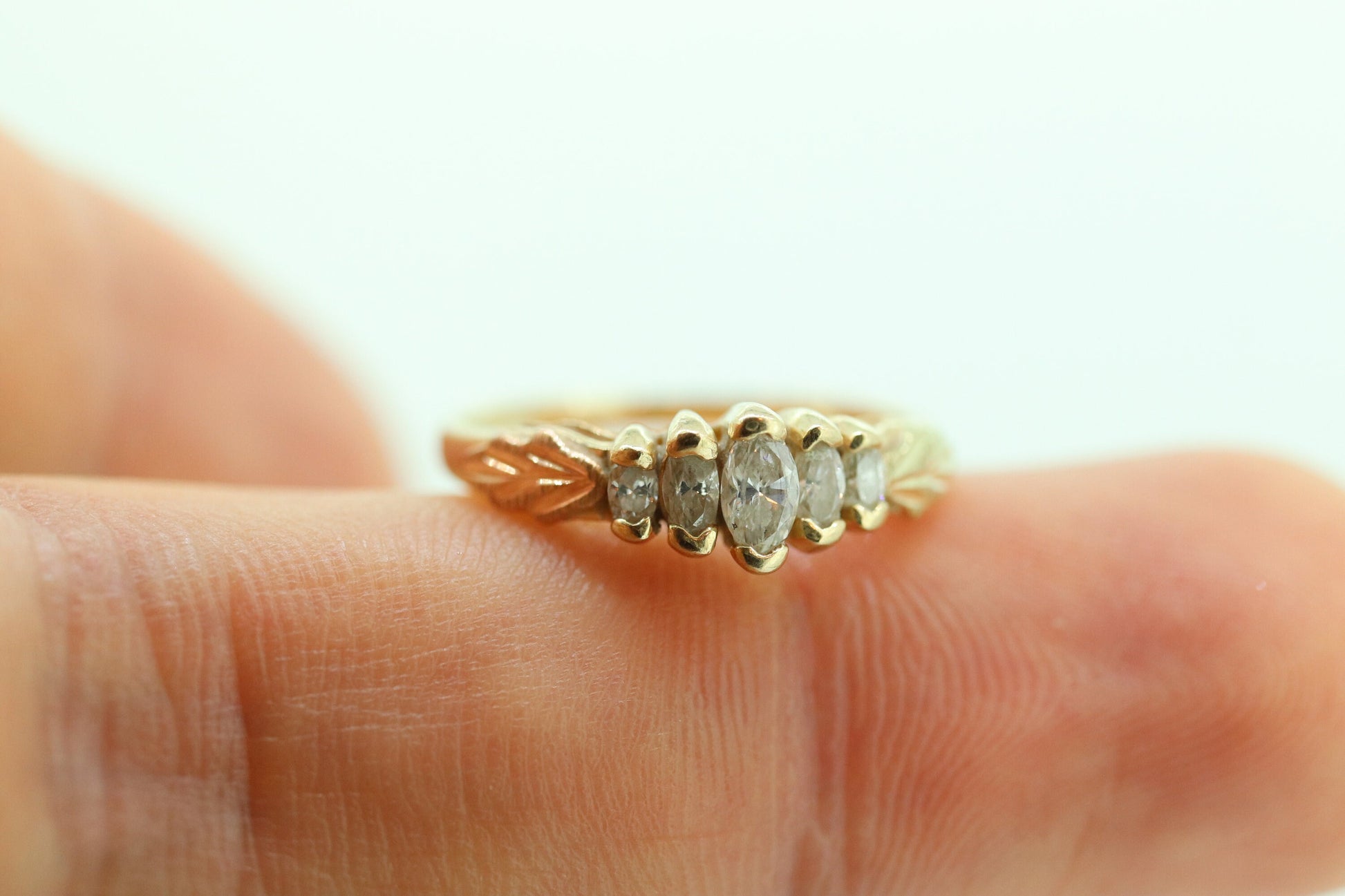 Black Hills Gold Ring. Marquise Diamond Anniversary Ring. 10k Multi-Tone Gold. Black Hills Gold Design with diamonds. Wedding Band st(109)