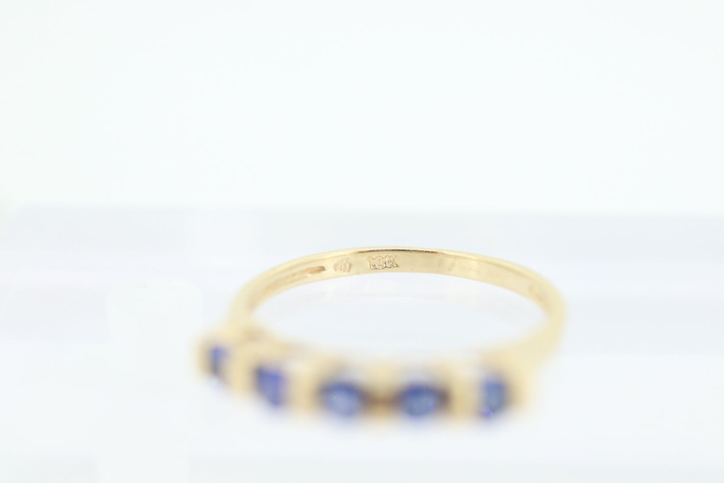 10k Gold BLUE Sapphire Eternity Band. Channel Set round Sapphire Anniversary band. st(94)