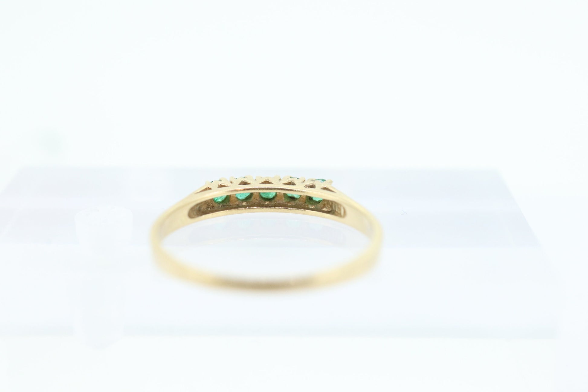 14k Eternity Emerald Yellow gold ring. Half Round Emerald Eternity Band Anniversary band. st(72)