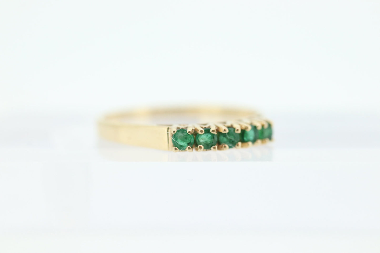 14k Eternity Emerald Yellow gold ring. Half Round Emerald Eternity Band Anniversary band. st(72)