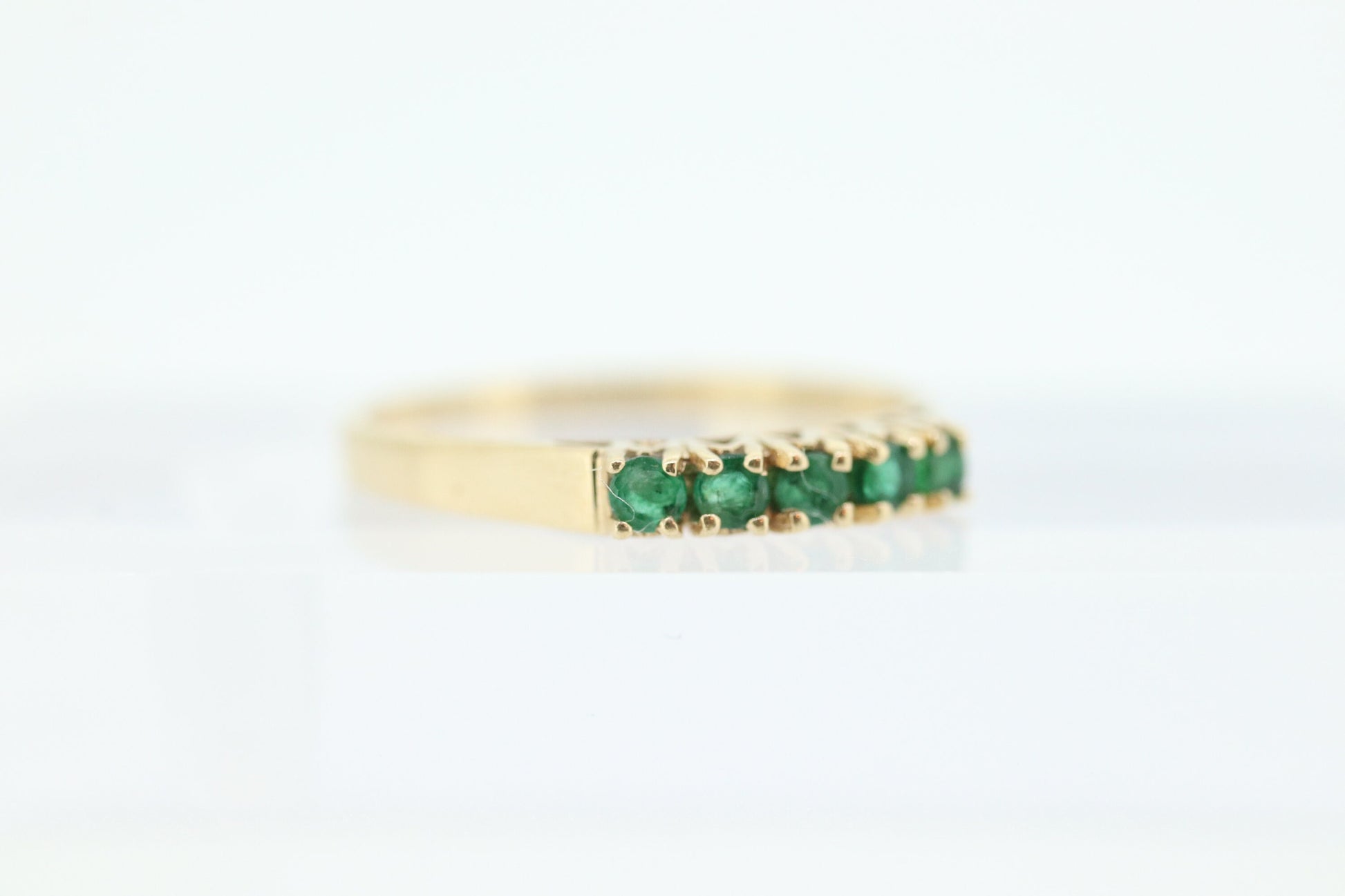 14k Eternity Emerald Yellow gold ring. Half Round Emerald Eternity Band Anniversary band. st(72)