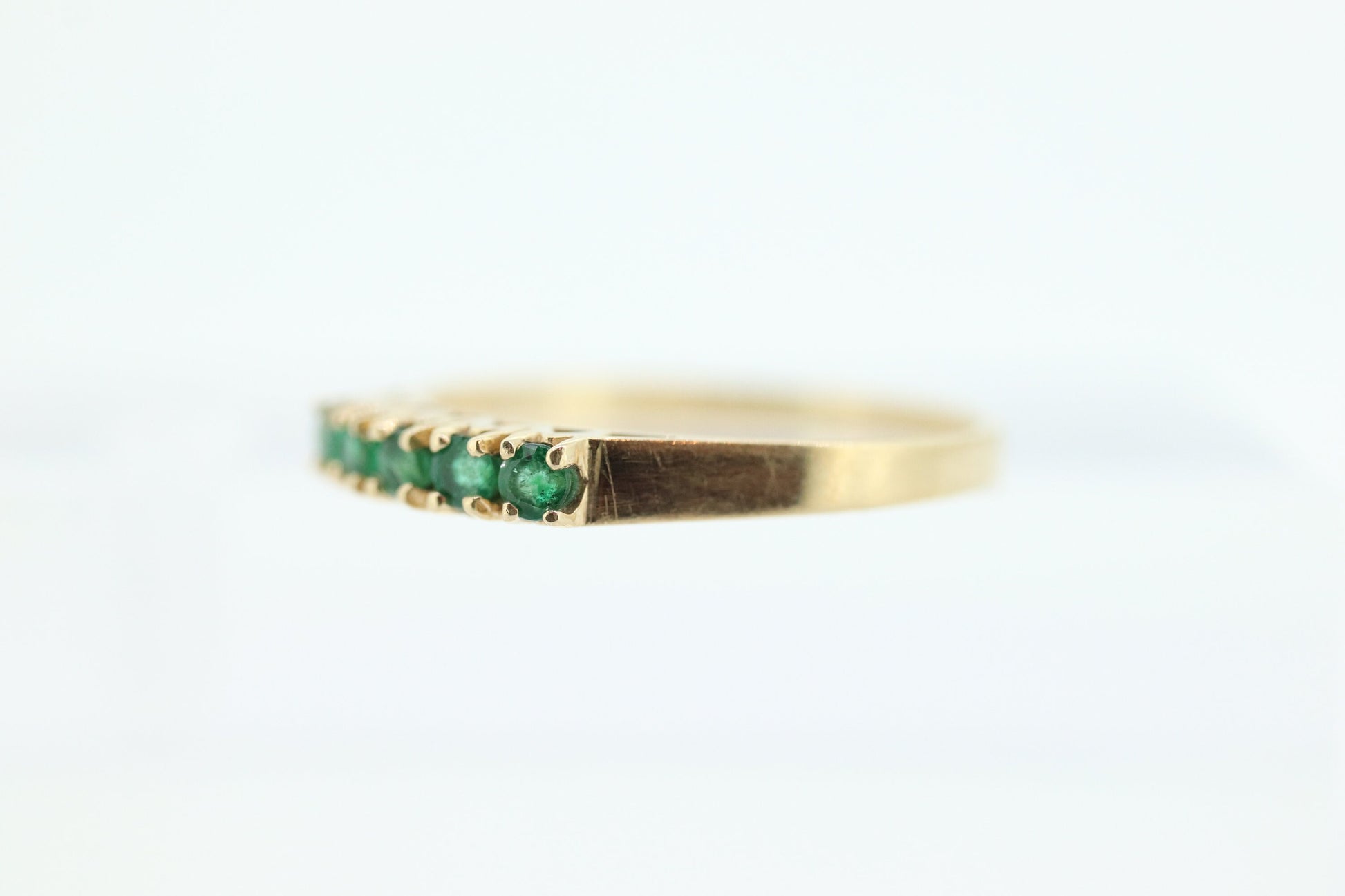 14k Eternity Emerald Yellow gold ring. Half Round Emerald Eternity Band Anniversary band. st(72)