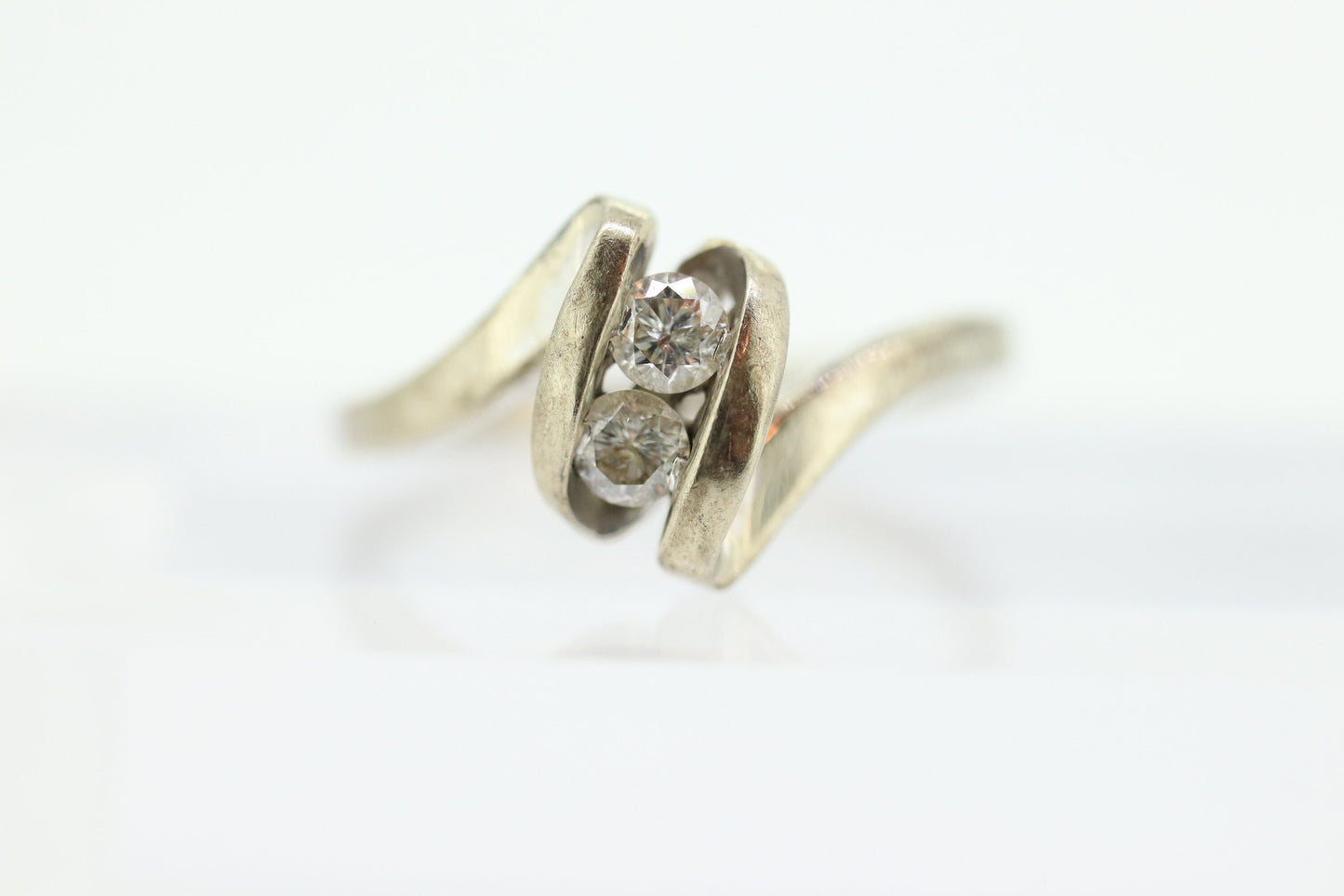 Diamond Tension Ring. 10k White Gold Diamond Bypass Double diamond Swirl Swivel bypass ring. st(85)