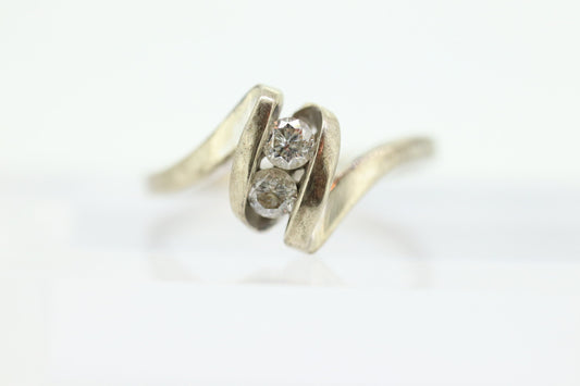 Diamond Tension Ring. 10k White Gold Diamond Bypass Double diamond Swirl Swivel bypass ring. st(85)