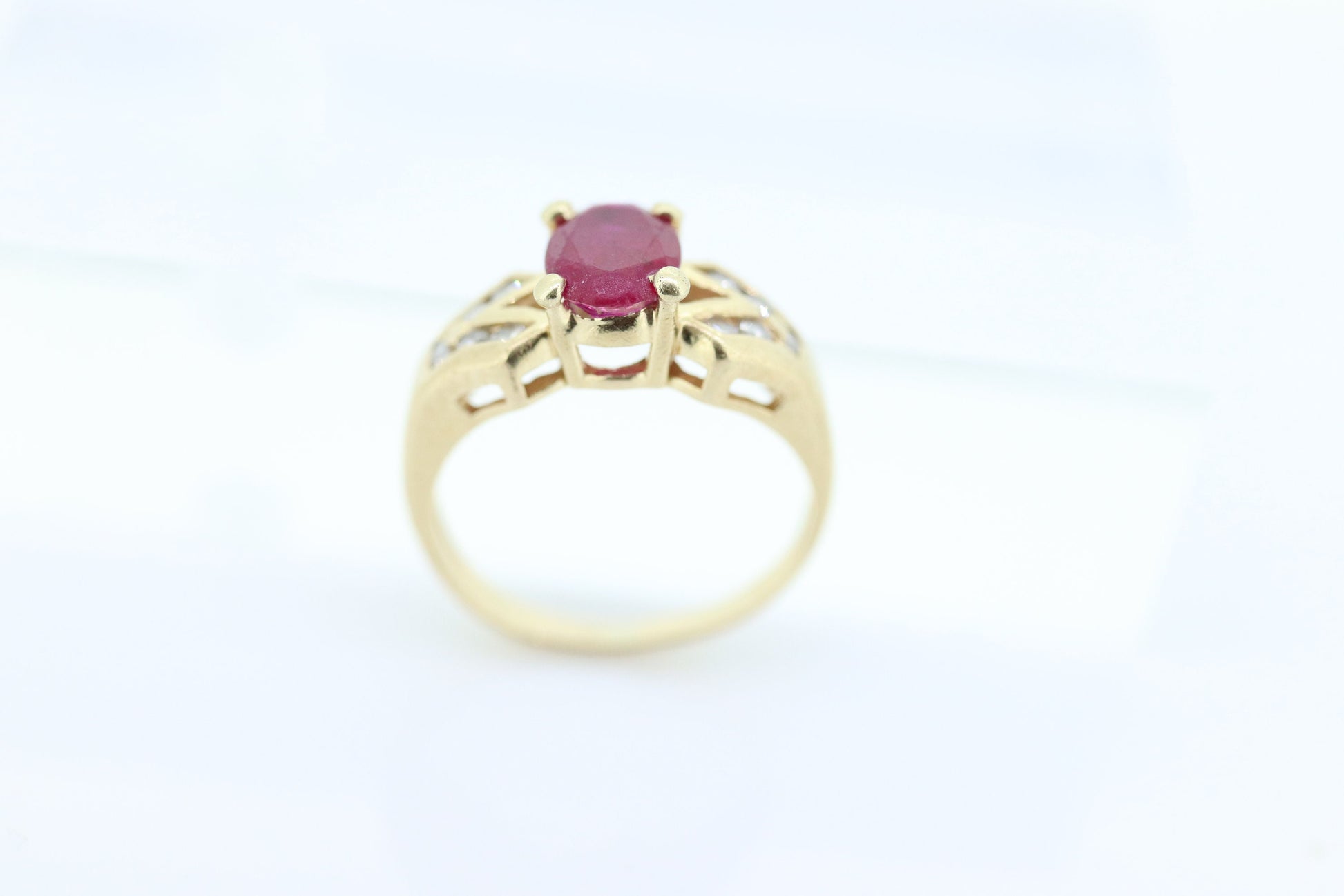 Vintage Ruby Ring. 14k Oval Ruby and Diamond Solitaire ring. Ruby Engagement ring.  st(109)