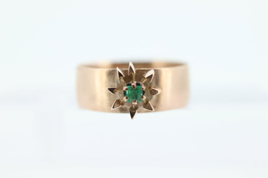 Antique 10k Victorian Emerald Star Burst Wide ring. Antique emerald STAR Burst Rose Gold Wide band cigar ring. st(98)
