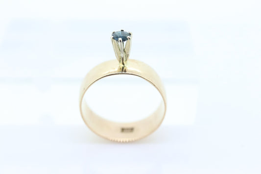 10k Blue Sapphire solitaire high setting ring. 10k Victorian Wide band Prong set Sapphire wide cigar band. st(130)