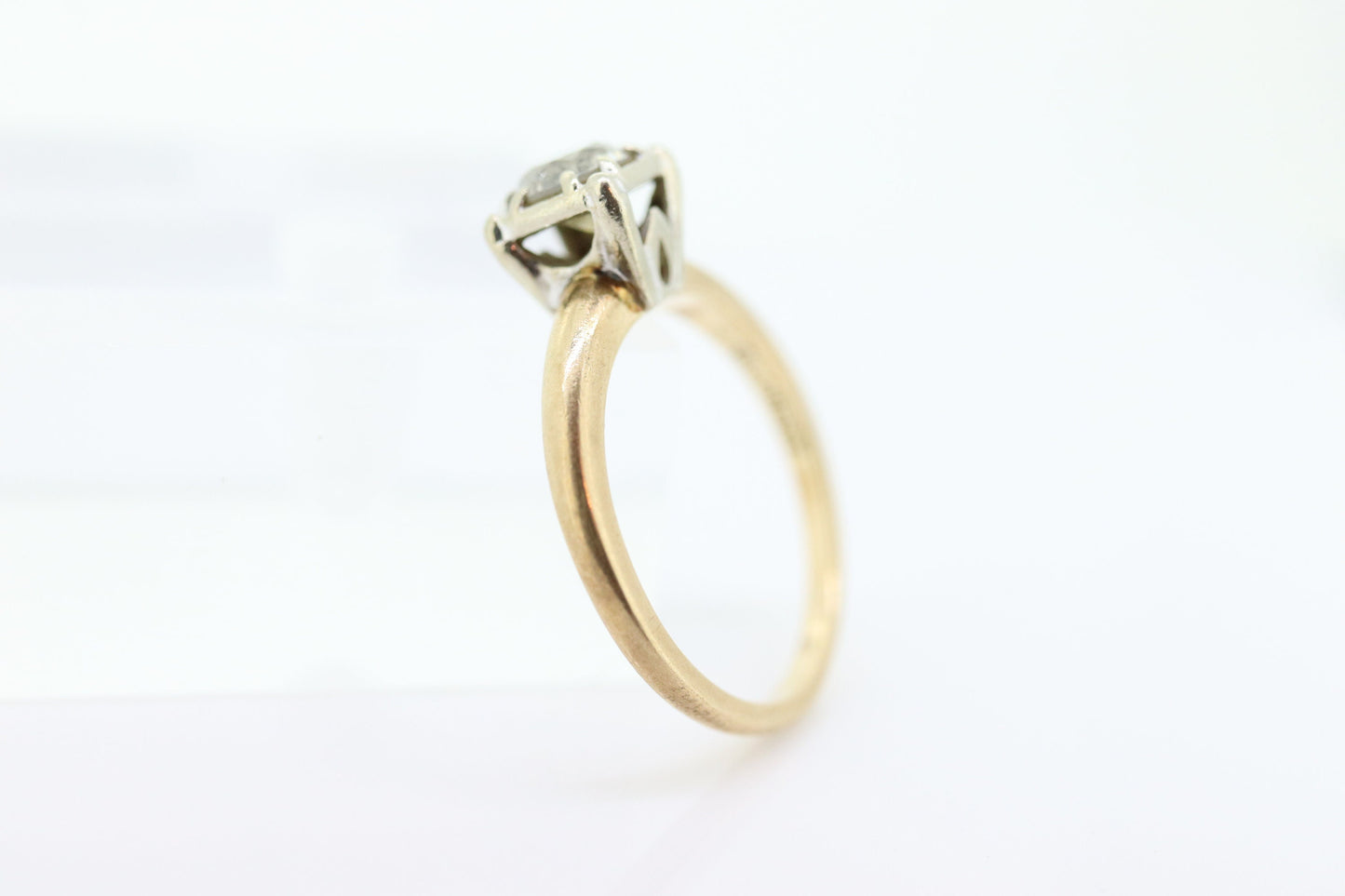 Art Deco Diamond Solitaire Ring. 14k Gold European Cut diamond engagement Ring