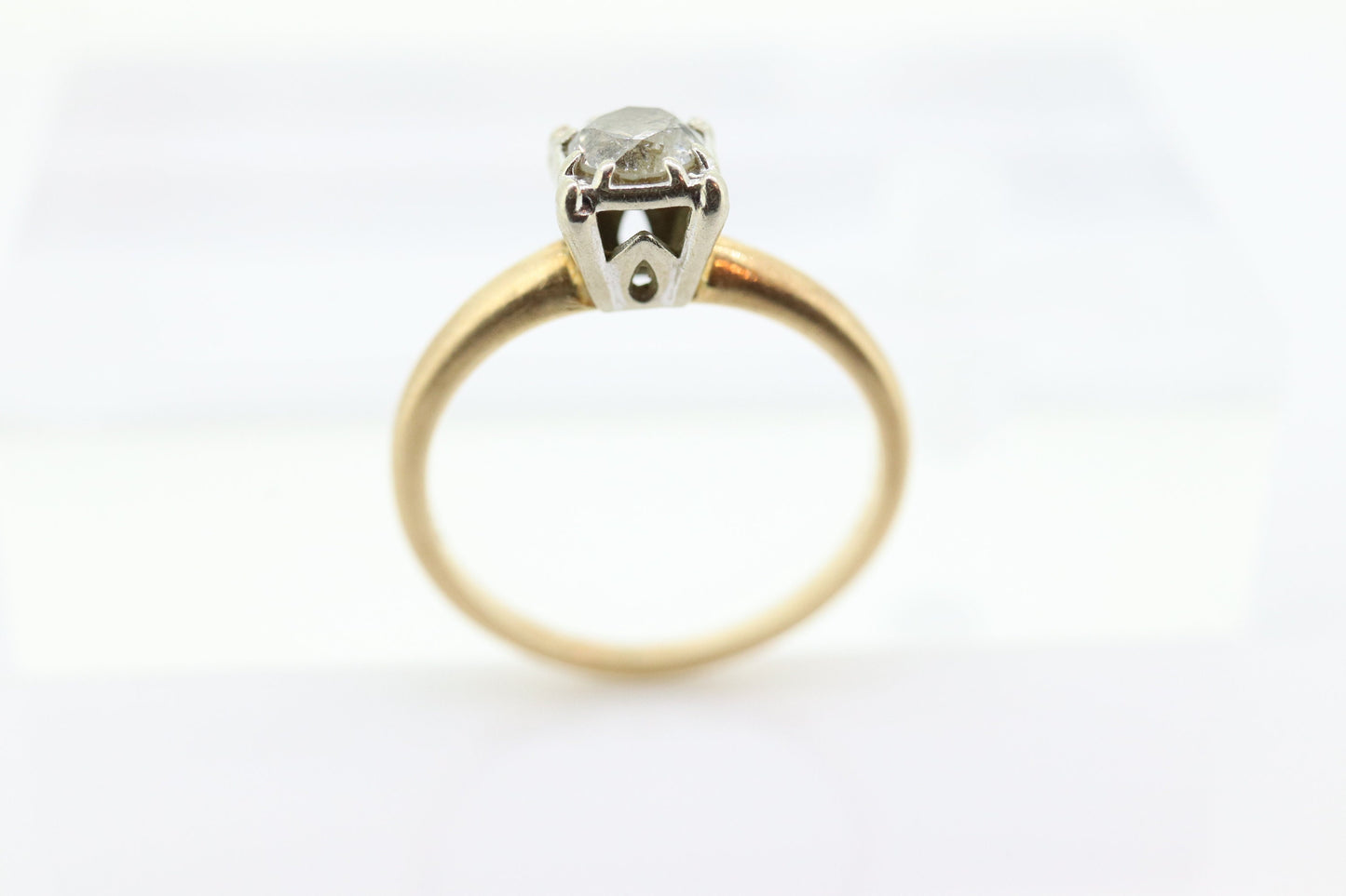Art Deco Diamond Solitaire Ring. 14k Gold European Cut diamond engagement Ring