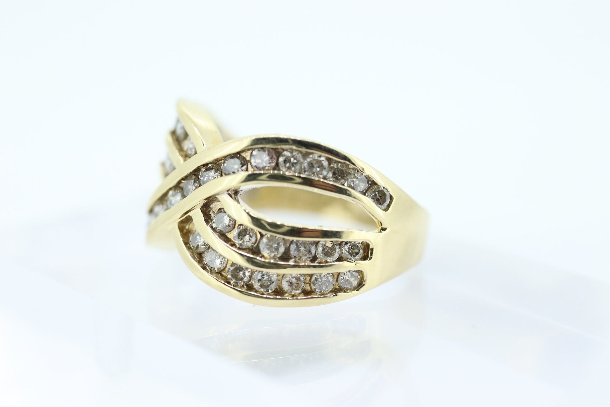14k Diamond Cross X X X channel band. Diamond X Infinity Ring. Diamond Eternity band.