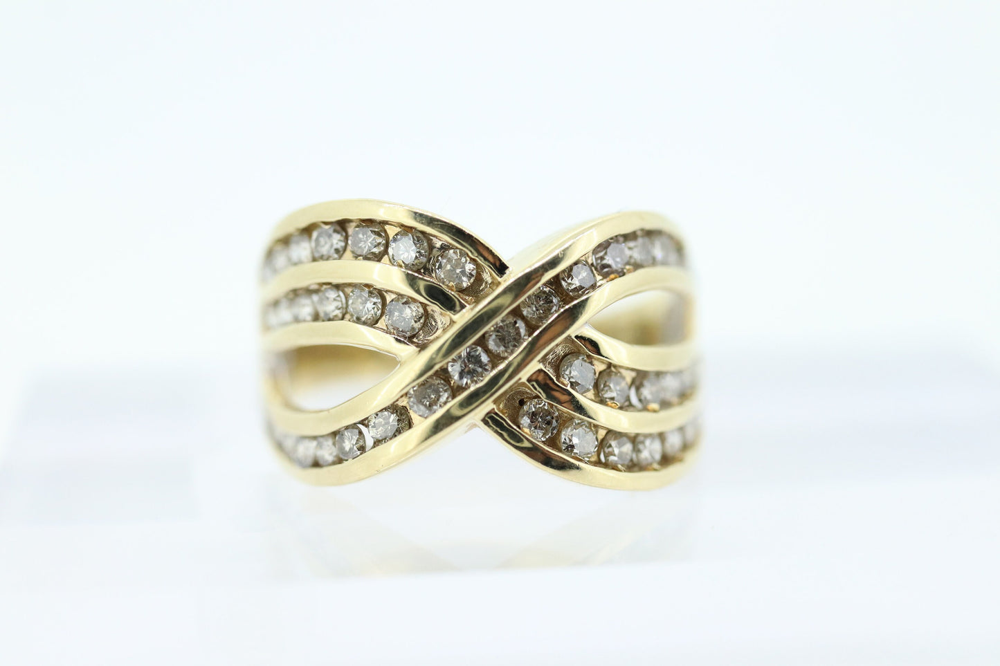 14k Diamond Cross X X X channel band. Diamond X Infinity Ring. Diamond Eternity band.