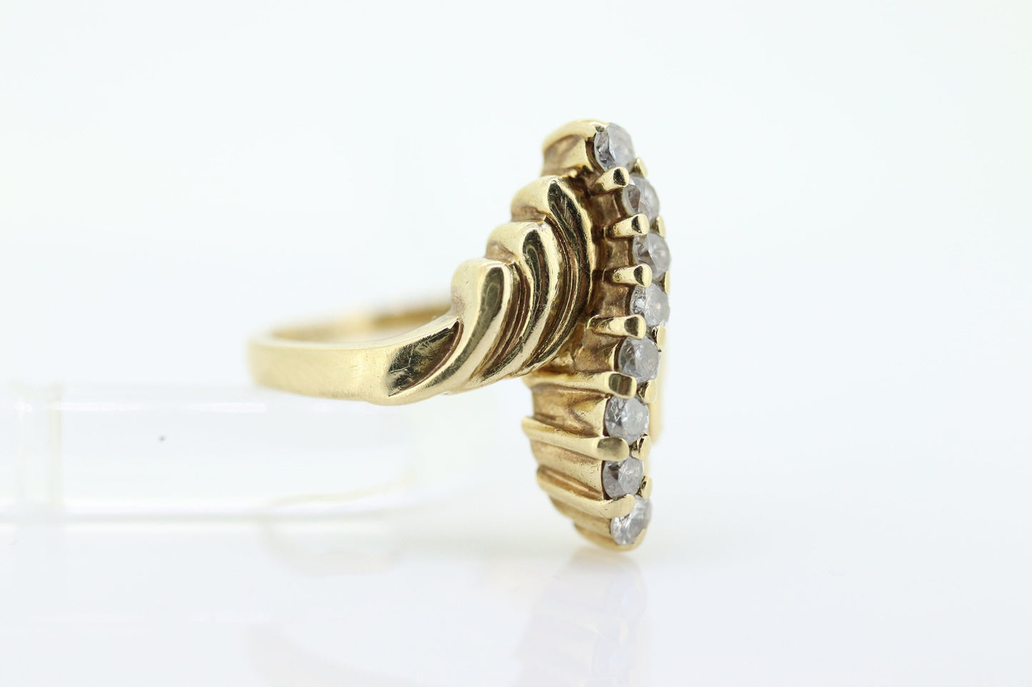 14K Diamond Bypass ring. Total 0.24ct Diamond Wave. Stacked. Toi et moi band. Yellow Gold ring. Pinky ring