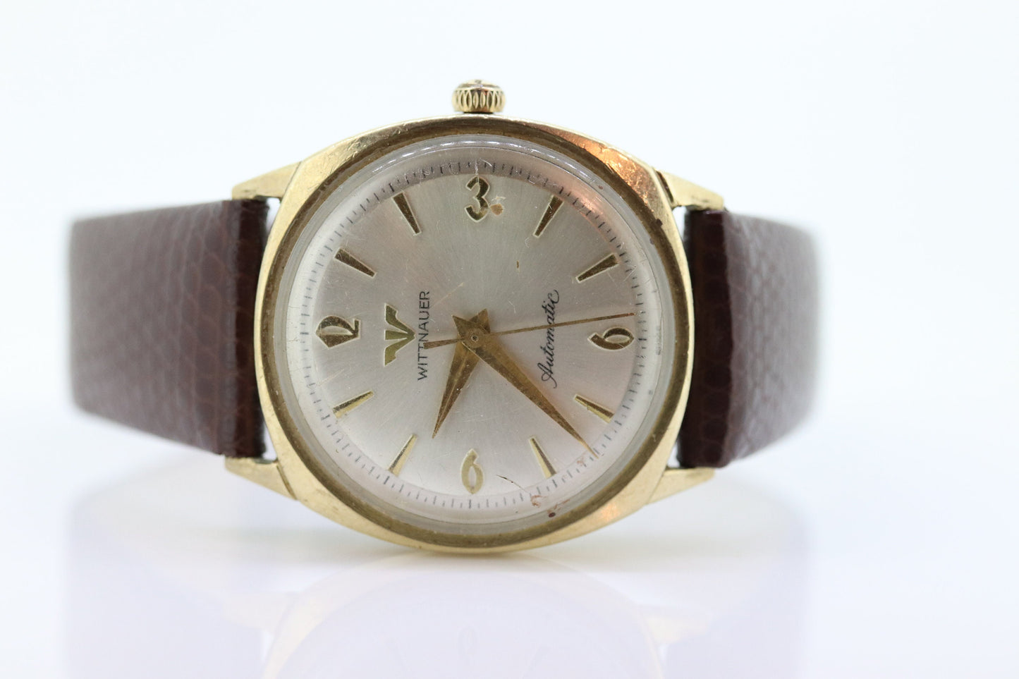 Vintage Wittnauer Mens Wristwatch. 1950s Round Wittnauer 10k Gold Filled Automatic. st(50)