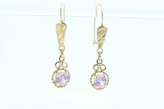 14k PINK Sapphire Dangle Earrings. PINK Sapphire Prong Earrings. st(110)
