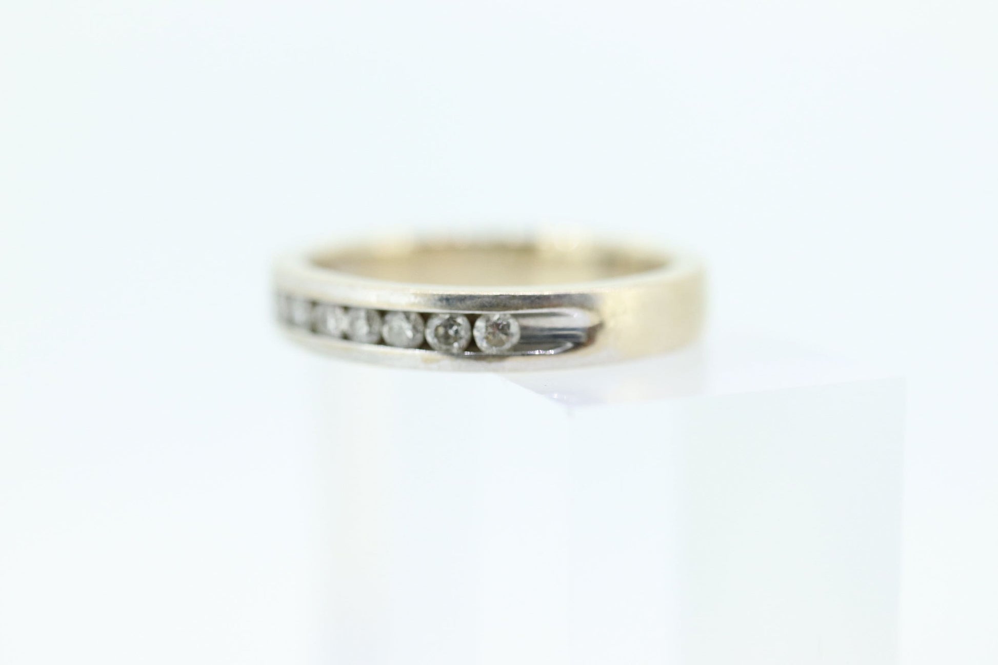 14k Channel Diamond Eternity Wedding Band. Unisex Diamond channel eternity ring . Comfort fit. st(176)