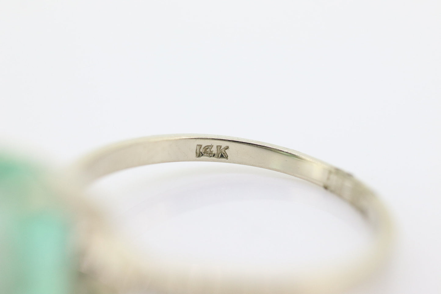 14k Natural Emerald White gold solitaire ring. Genuine Natural Emerald Ring with emerald accents. st(121)