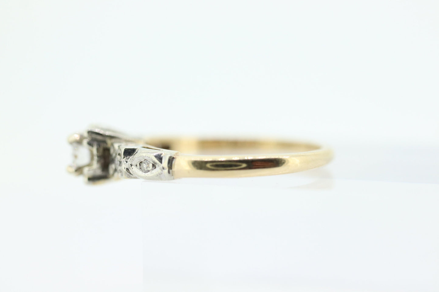 Art Deco Diamond Solitaire filigree Ring. 14k Gold Old European Cut diamond square Ring st(207)