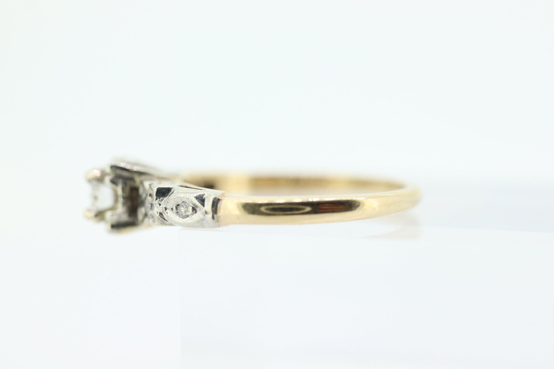 Art Deco Diamond Solitaire filigree Ring. 14k Gold Old European Cut diamond  square Ring  st(207)