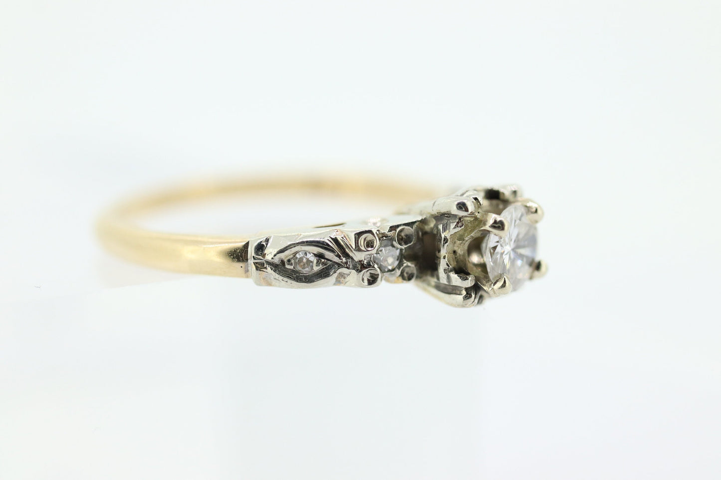 Art Deco Diamond Solitaire filigree Ring. 14k Gold Old European Cut diamond square Ring st(207)