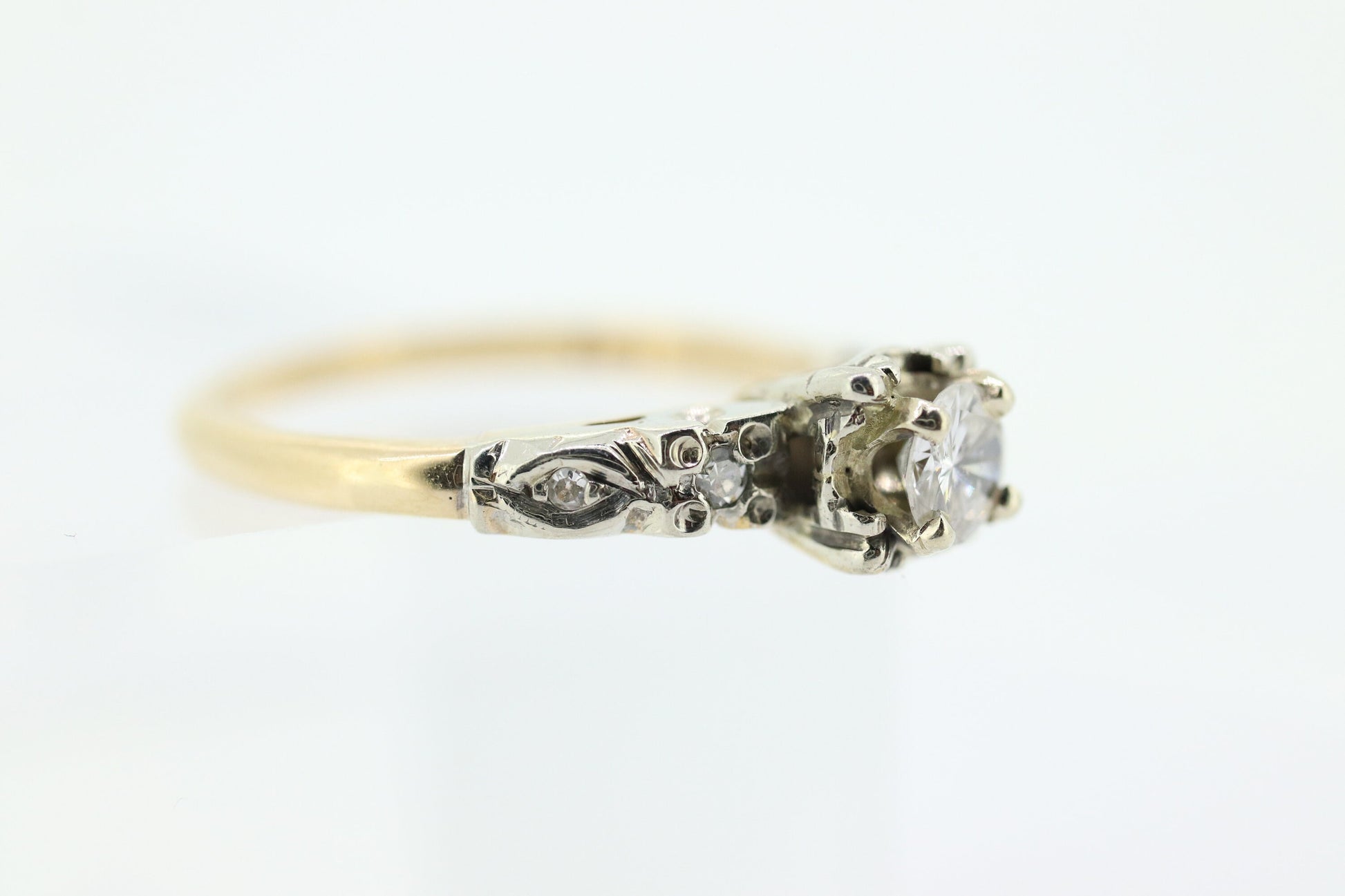 Art Deco Diamond Solitaire filigree Ring. 14k Gold Old European Cut diamond  square Ring  st(207)