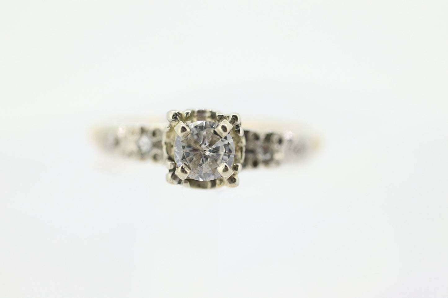 Art Deco Diamond Solitaire filigree Ring. 14k Gold Old European Cut diamond square Ring st(207)