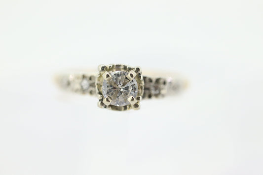 Art Deco Diamond Solitaire filigree Ring. 14k Gold Old European Cut diamond  square Ring  st(207)