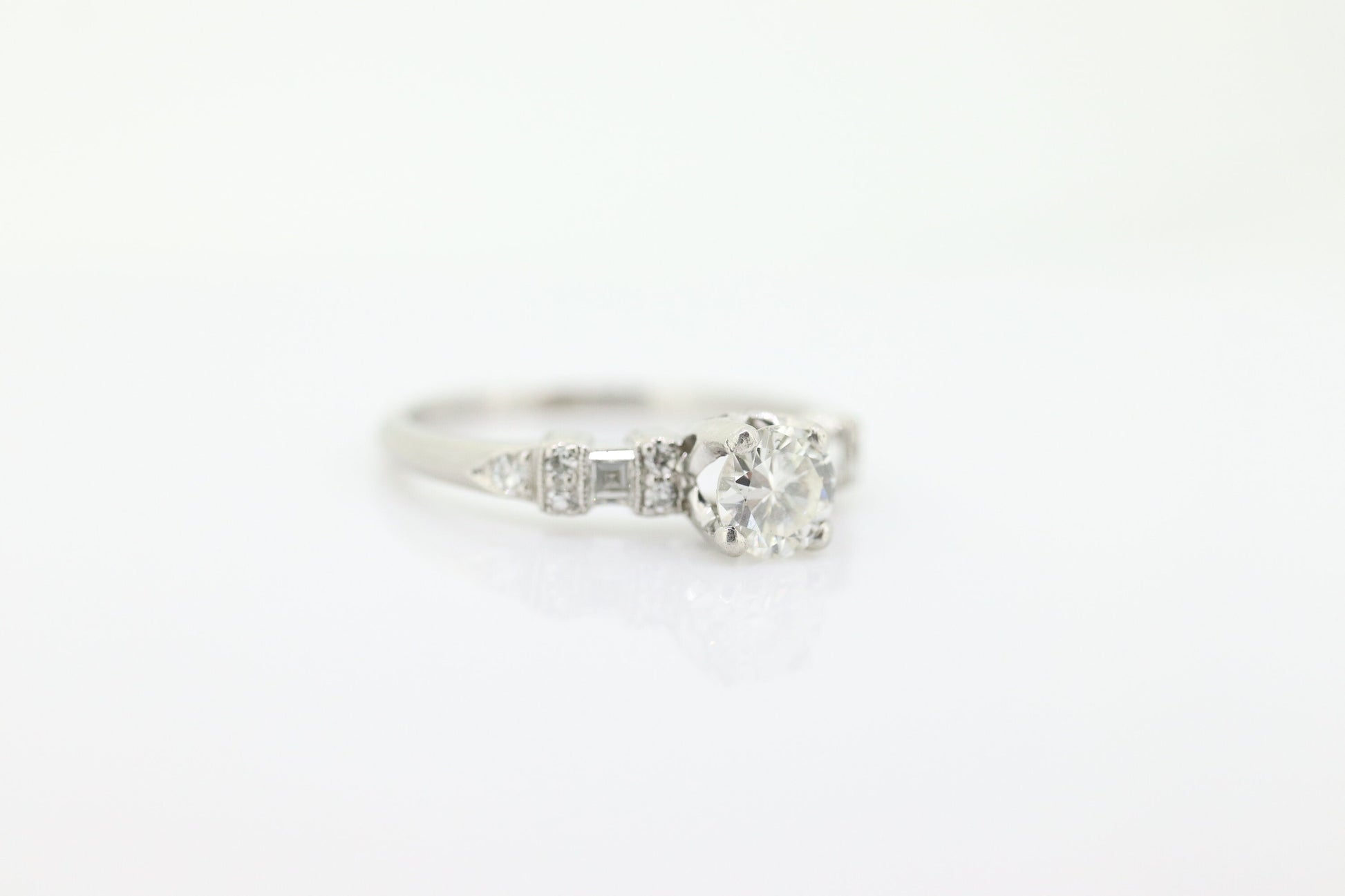 Platinum TRAUB Orange Blossom Ring. Diamond Solitaire Claw Set. Antique Platinum ORANGE Blossom Ring. Stock(402/50)