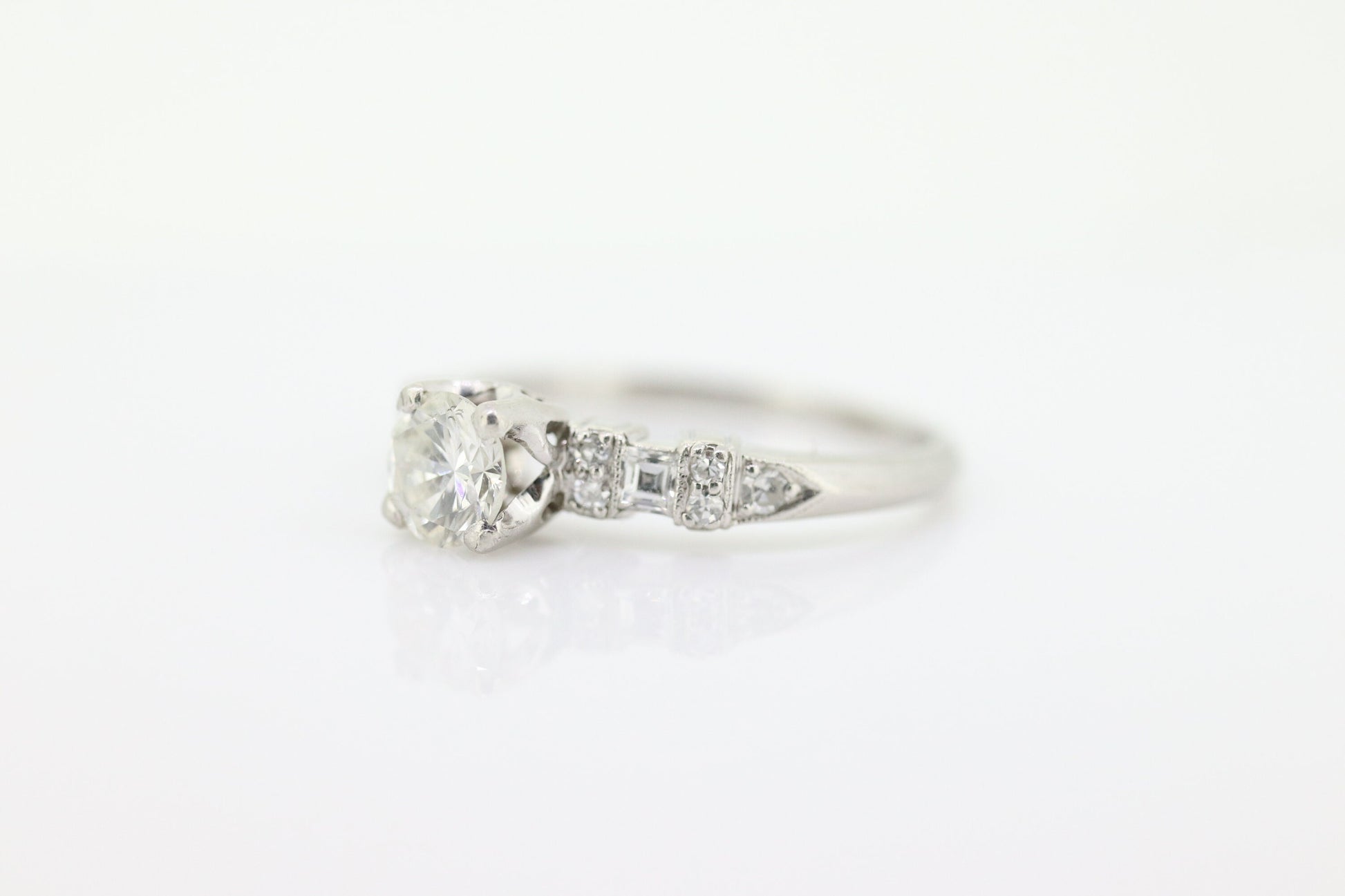 Platinum TRAUB Orange Blossom Ring. Diamond Solitaire Claw Set. Antique Platinum ORANGE Blossom Ring. Stock(402/50)