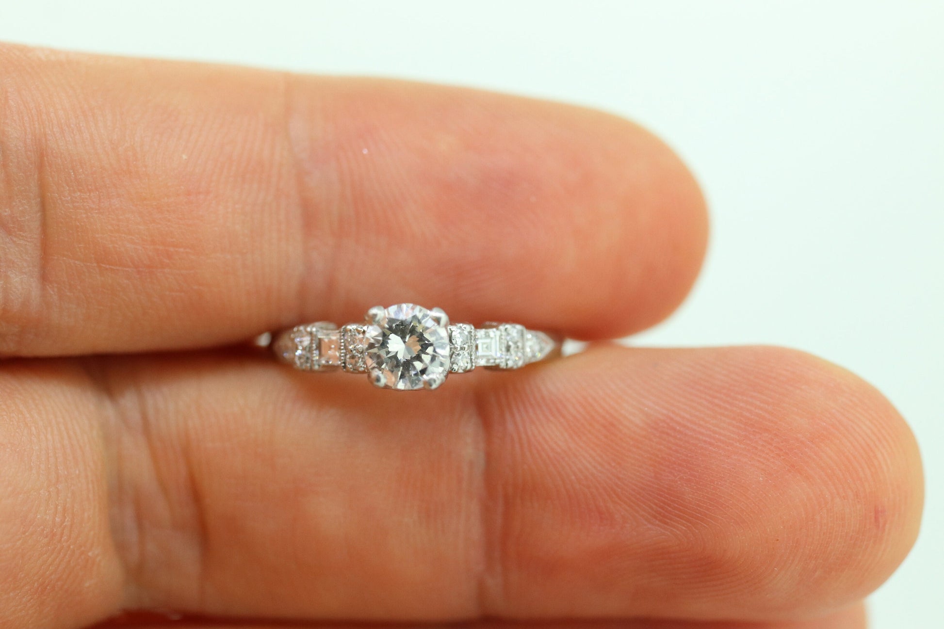 Platinum TRAUB Orange Blossom Ring. Diamond Solitaire Claw Set. Antique Platinum ORANGE Blossom Ring. Stock(402/50)