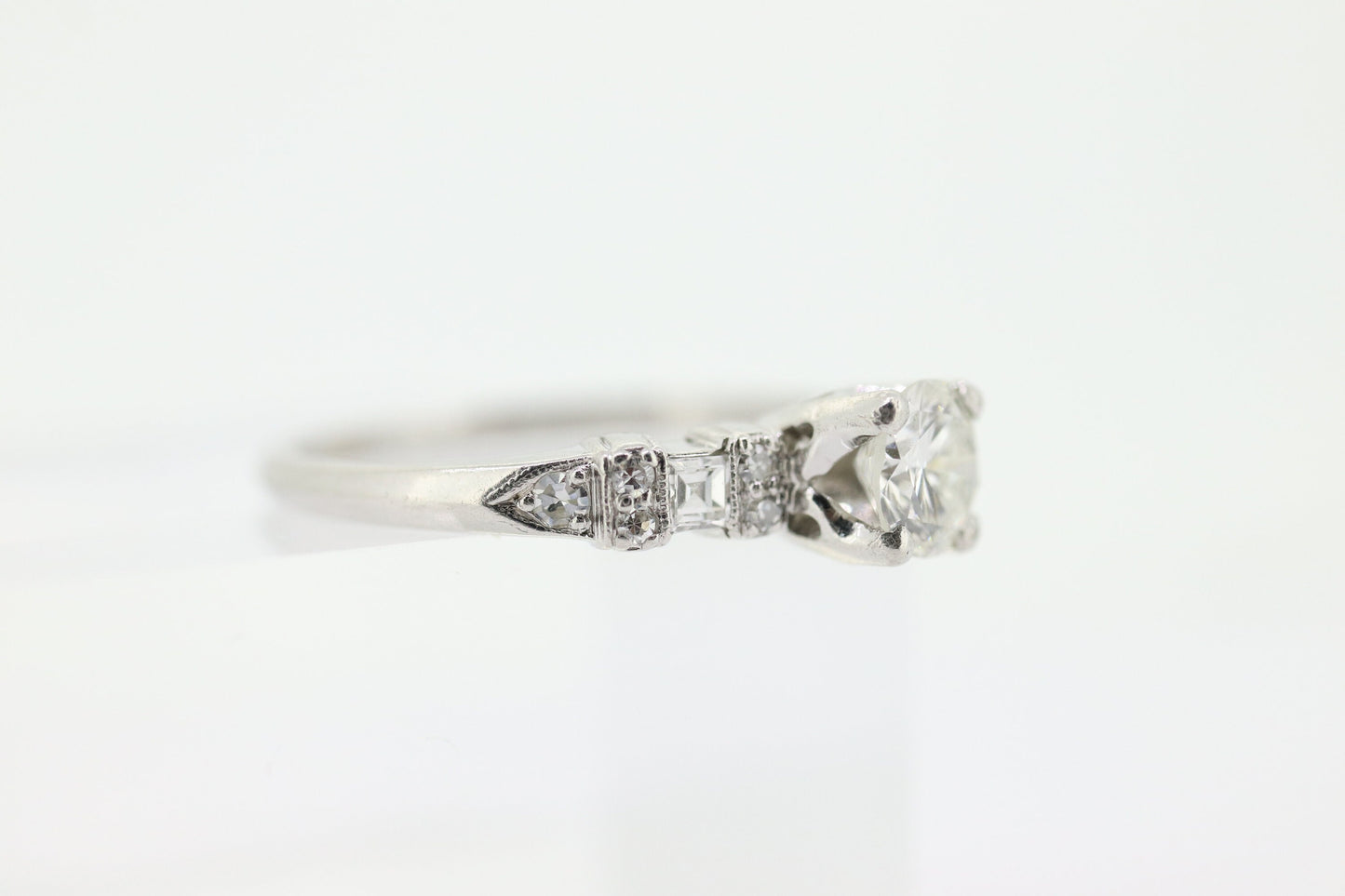 Platinum TRAUB Orange Blossom Ring. Diamond Solitaire Claw Set. Antique Platinum ORANGE Blossom Ring. Stock(402/50)