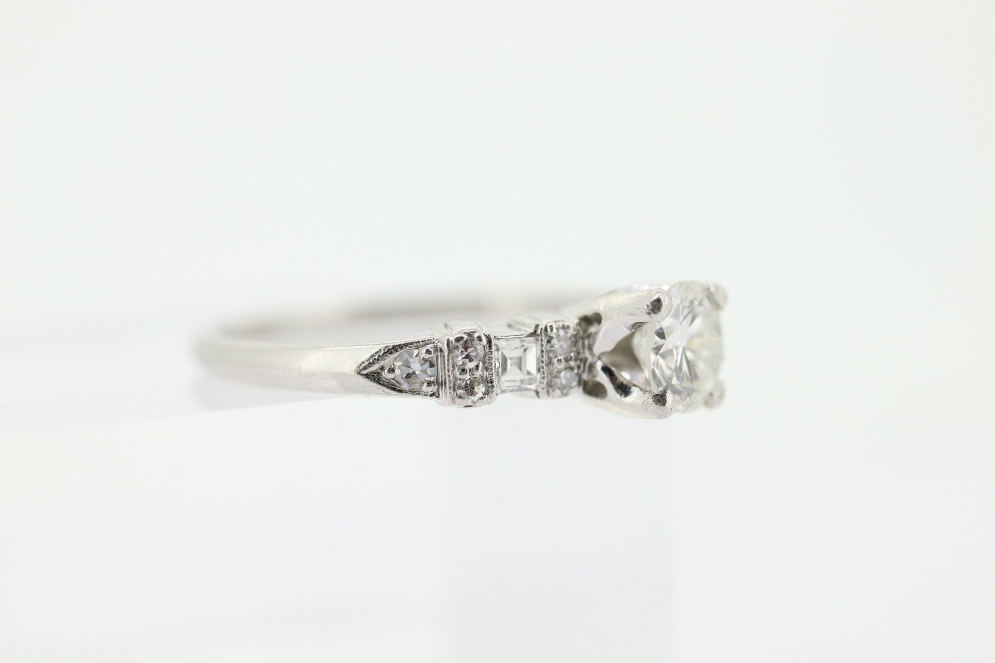 Platinum TRAUB Orange Blossom Ring. Diamond Solitaire Claw Set. Antique Platinum ORANGE Blossom Ring. Stock(402/50)